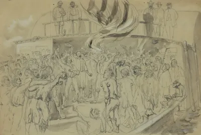 Exchanged Union Prisoners On Board The Liza Hancox Colonel Mulford Despatch Boat Cheering The Stars Stripes