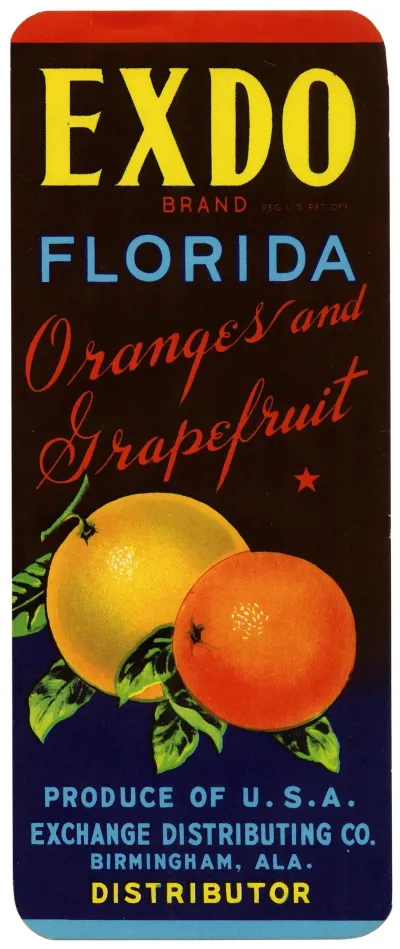 Exdo Brand Florida Oranges And Grapefruits Citrus Label
