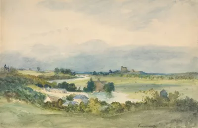 Extensive Landscape Prospect With A Fortified Building On Hill In The Background