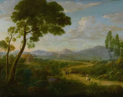 Extensive Landscape With Travelers On A Road Roman Temples Beyond