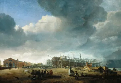 Ezicht Op De Keizerlijke Scheepswerven Te Antwerpen Ten Tijde Van De Franse Overheersing