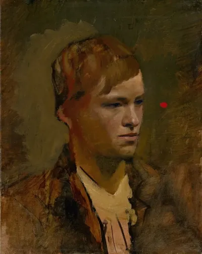 Fair Headed Boy With Red Point In The Background