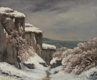 Falaises Au Bord De La Mer Sous La Neige