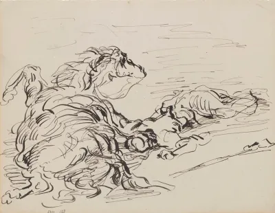 Fallen Arab Horseman With Cavorting Horse