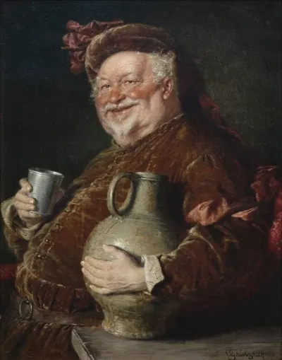 Falstaff At The Table With A Wine Jug And Pewter Cup