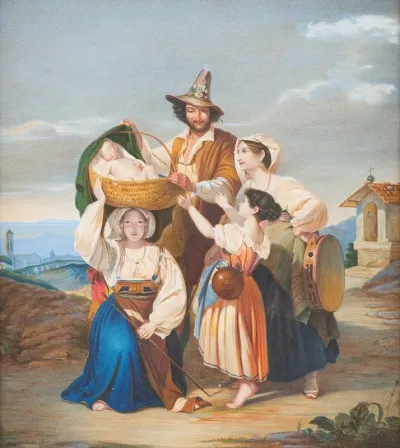 Familiy Of Sheperds On A Hill