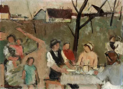 Family At The Table Outdoors
