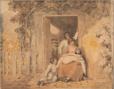 Family Posed In Front Of A Doorway