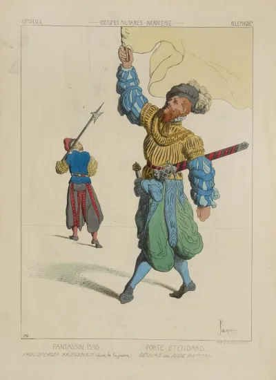 Fantassin 1595 Frontsperger Kreigsbuch Livre De La Guerre Port Etendard Ouevre De Josse Hamman