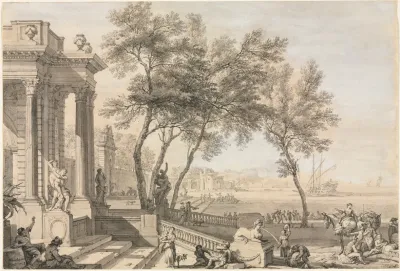 Fantastic Harbor Scene With Architecture And Figures