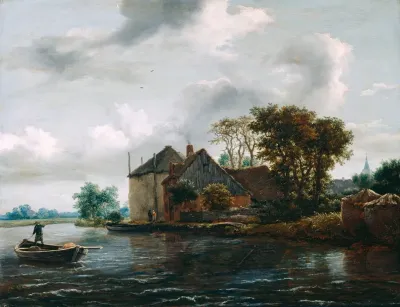 Farm And Hayrick On A River