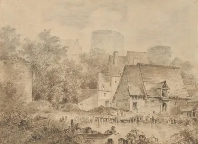 Farm Buildings Beside A Waterway