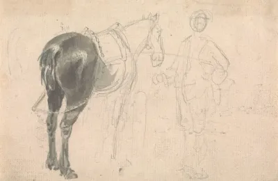 Farm Horse Being Held By A Stable Lad
