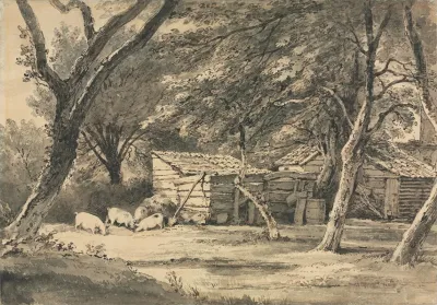 Farm With Pigs Foraging