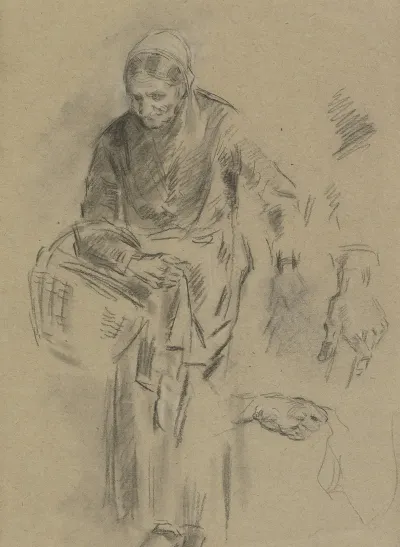 Farm Woman With Basket Over Her Arm