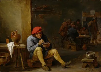 Farmer In A Tavern Lighting His Pipe
