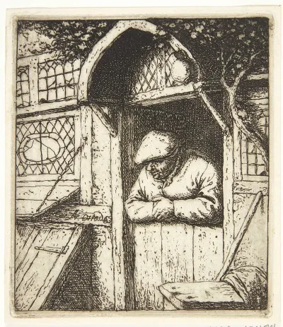 Farmer Leaning Out Of A Doorway