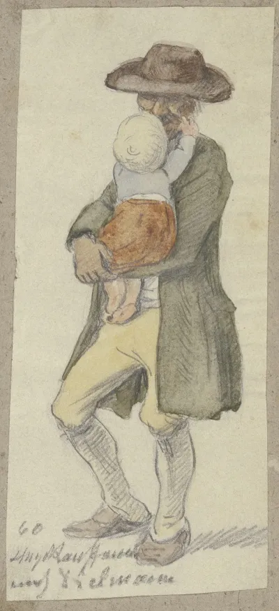 Farmer With Child On His Arm