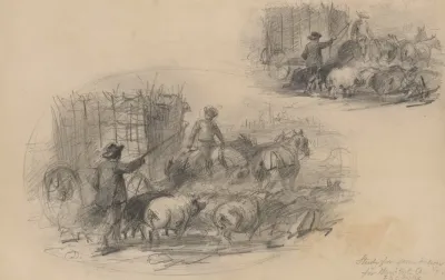 Farmer With Pigs And Horses