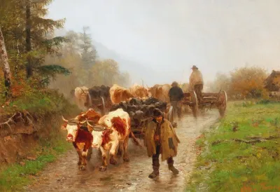 Farmer With Team Of Oxen