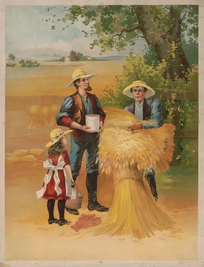 Farmers And Little Girl In Wheat Field
