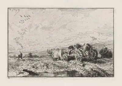 Farmers Loading Ox Cart