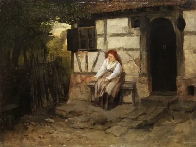 Farmers Wife Sitting In Front Of The House
