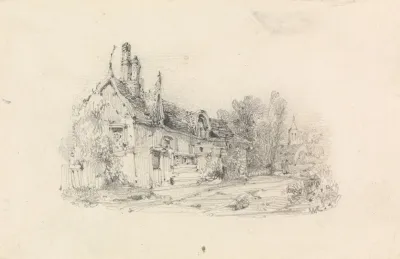 Farmhouse With Church In Distance