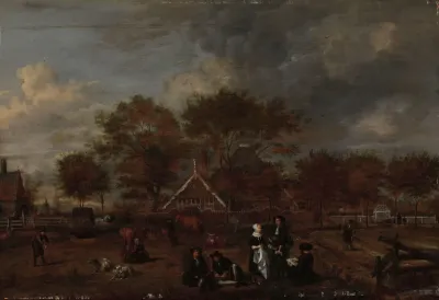 Farmstead With The Gentleman Farmer And His Wife And The Painter In The Foreground