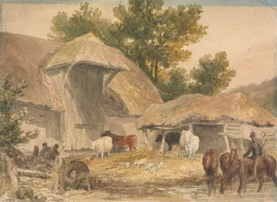 Farmyard With Horses Waiting