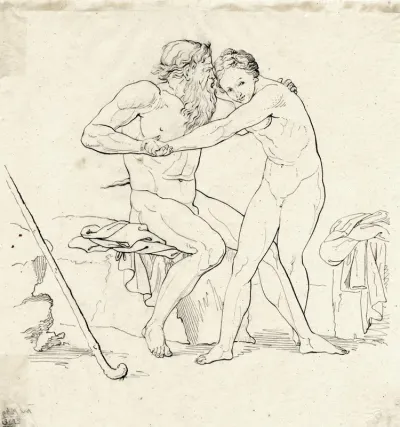 Faun Trying To Embrace A Nymph Or Young Boy