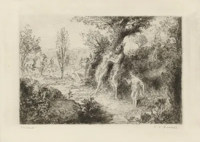 Faunes Et Nymphes Dans Un Chemin Forestier