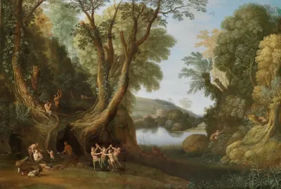 Fauns In A Wooded Landscape