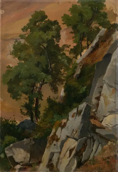 Felshang Mit Baumen Bei Olevano