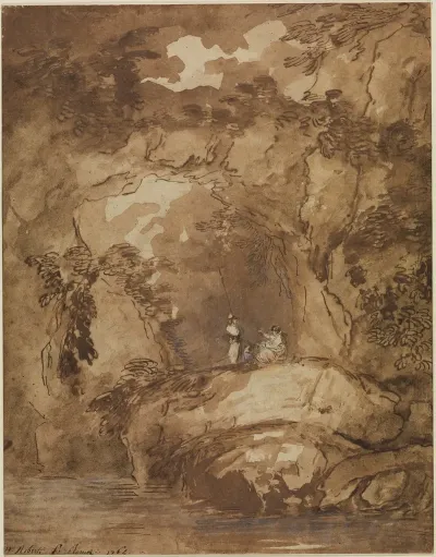Felshang Mit Grotte Und Soldaten Uber Einem Gewasser