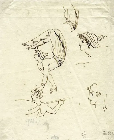 Female Acrobate Balancing On The Head Of A Warrior After A Greek Vase