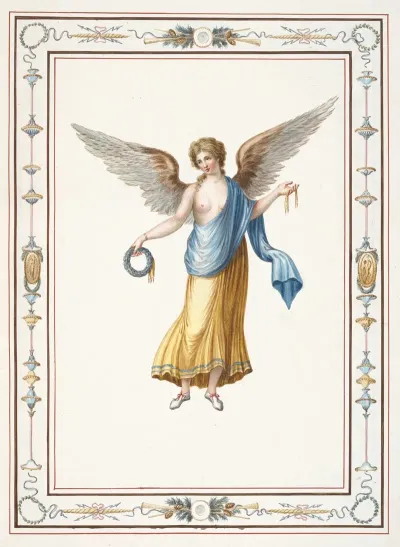 Female Angel Holding Wreath And Gold Ribbon