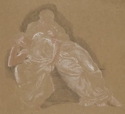 Female Drapery Study Of Two Seated Figures