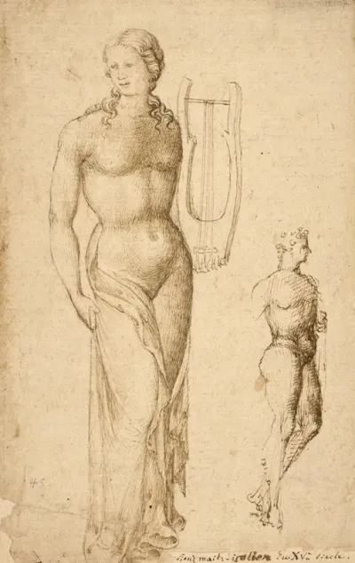 Female Figure Holding A Cithara And A Male Figure