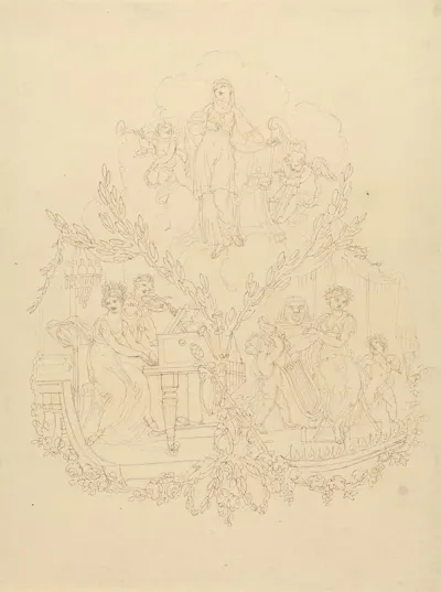 Female Figures And Putti Playing Musical Instruments