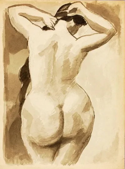 Female Nude Arranging Hair Back View