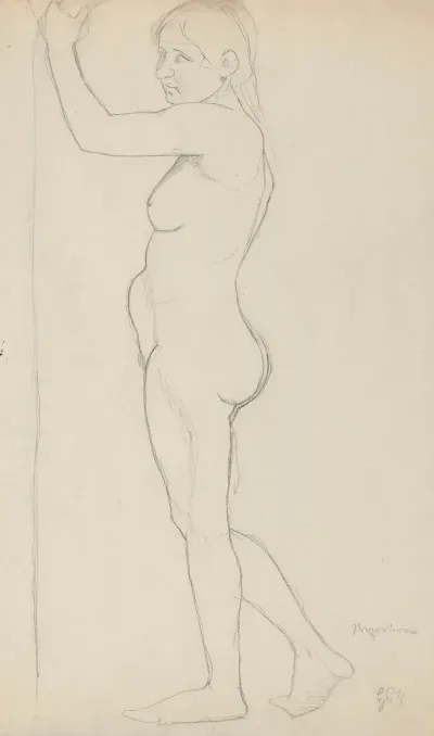 Female Nude In Profile With The Left Hand Raised