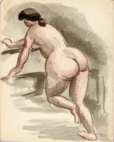 Female Nude Leaning On Left Knee