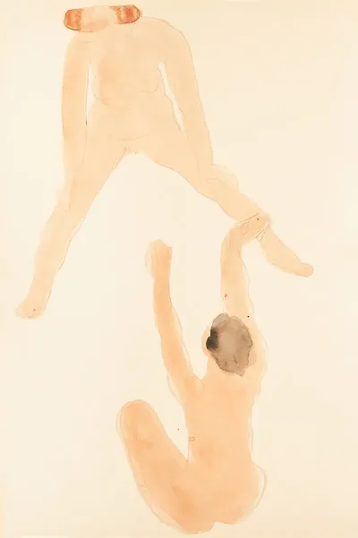Female Nude Seated Seen From Rear Arms Raised