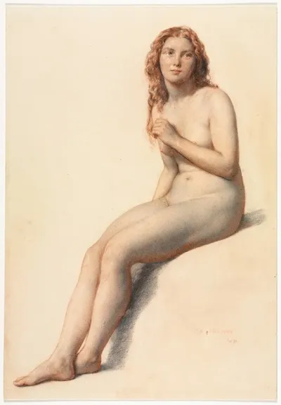 Female Nude Seated Three Quarter View From Front
