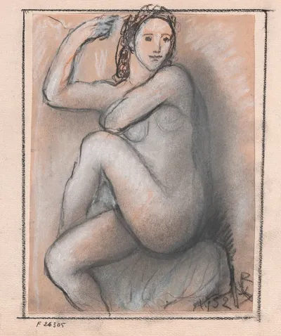 Female Nude Sitting Upright With Legs Crossed