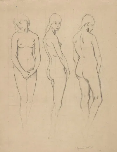 Female Nude Three Studies Of The Model