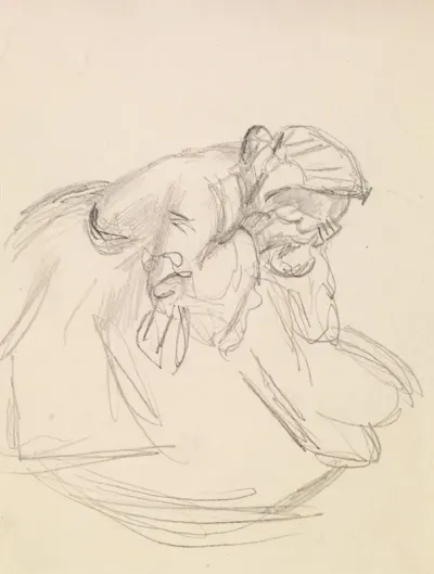 Female Sketch Of A Distraught Woman Seated