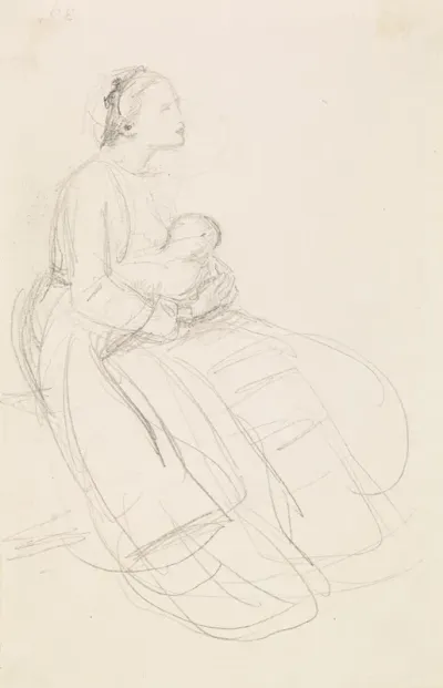 Female Sketch Of Mother Breastfeeding Her Baby