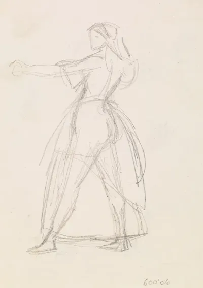 Female Study Of A Woman In A Threatening Attitude Arm Raised